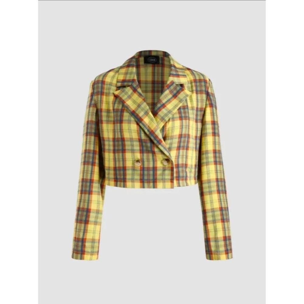 Cider Yellow Plaid Cropped Blazer